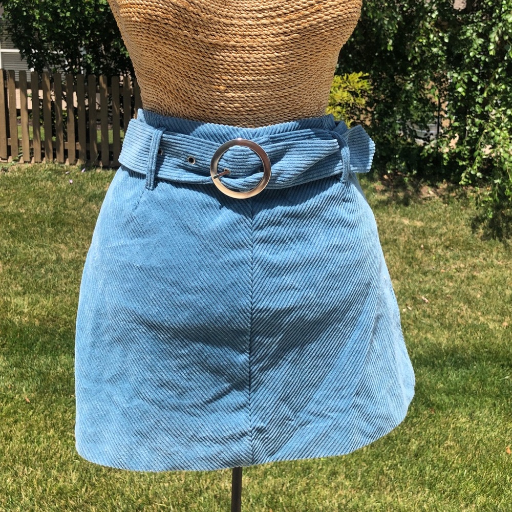 Blue corduroy belted skirt